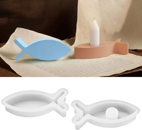 EPODA 2 Stück Fisch Silikonform Set - Gießformen für Kerzenhalter & Deko - Ideal für Taufe, Kommunion & Konfirmation - Für Seife & Kuchen DIY Projekte