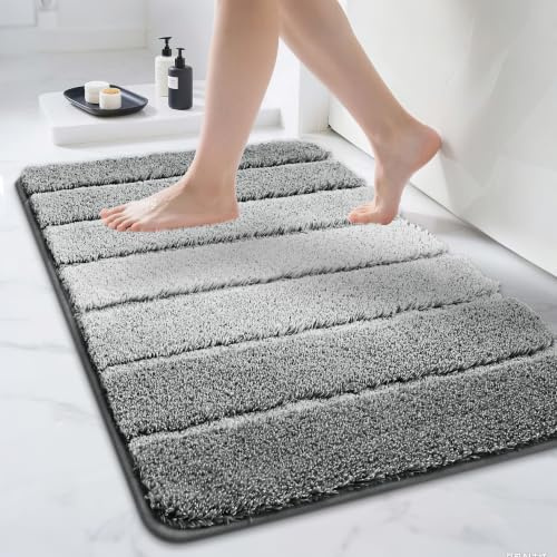 COSY HOMEER Badezimmerteppich 60 x 90 cm, Grau | Weiche Badematte, saugstark, rutschfest, waschbar, 100% Polyester, für Dusche, Bad und Schlafzimmer