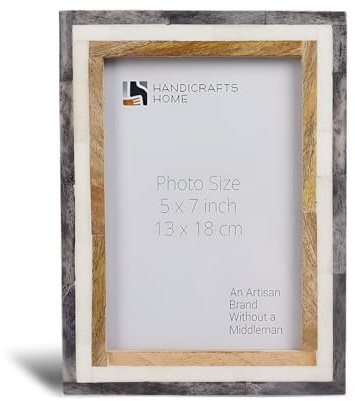 Handicrafts Home Handmade Modern Grey Bone Inlay & Wood Picture Frame, 5x7