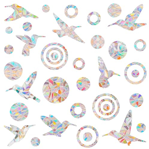 sdhiiolp 38 stycken Suncatcher klistermärken, regnbågsfolie fönster, prisma fönsterklistermärken, fönsterfilm regnbågeseffekt fågelskydd fönster sol catcher klistermärken fågel klistermärken fönster
