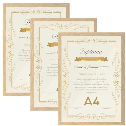 Vasemouh Cornice A4 in PVC, Cornice di Color Legno Naturale, Set di 3
