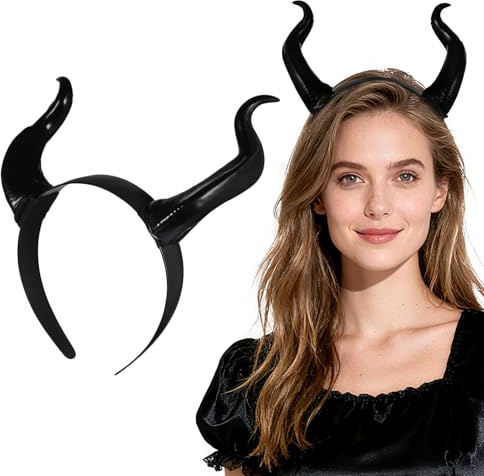 MAGICLULU Dämonenhörner Stirnband Halloween Horn Haarreif Schwarze Hörner Stirnband Gothic Halloween Kostüm Kopfbedeckung Für Renaissance Renfaire Kostüm Erwachsene Cosplay Fotoshooting