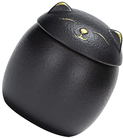 HOLIDYOYO Cat-shaped Tea Storage Jar 160ml Black Mini Ceramic Multi-function Decorative Canister for Kitchen Pantry