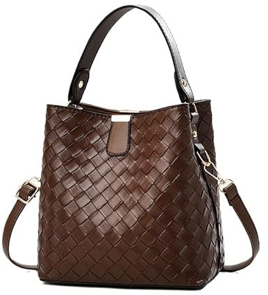 Gewebte Tragetasche für Damen, Handtaschen, PU-Leder, Geldbörsen, geflochtene Tasche, gewebte Schultertasche, Hobo-Tasche für die Arbeit, coffee, Einheitsgröße