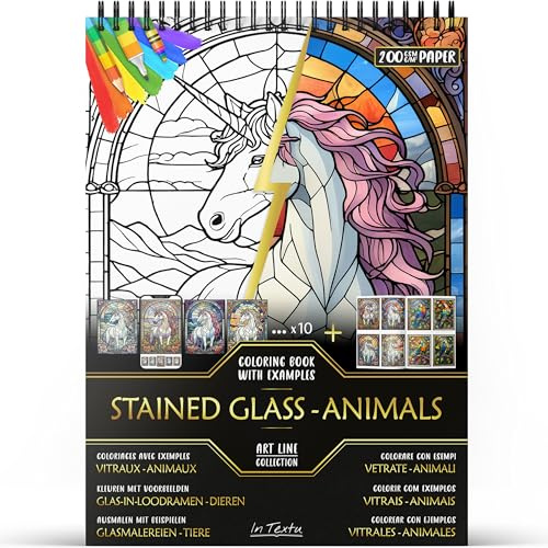 In Textu Livre de Coloriage Adulte Vitraux Animaux, Papier 200 g/m²