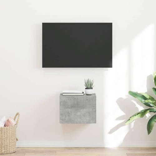Hoopleep TV-Wandschrank Beton Optik, 60x31x29,5 cm Holzwerkstoff, schwebendes Medienregal für Wohnzimmer, modernes Entertainment Zentrum, platzsparend