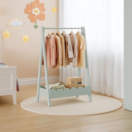 [en.casa] Perchero Burro Infantil Vestnes con Barra para Colgar Zapatero Perchero de Pie Portaropa Guardaropa Dormitorio MDF 99 x 66 x 38 cm - Verde menta