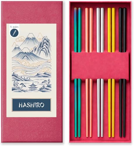 5 paia di bacchette lavabili in lavastoviglie in acciaio inox | bacchette colorate per mangiare in 5 colori | set di bastoncini per sushi di alta qualità | Chopsticks Metal riutilizzabili | bacchette