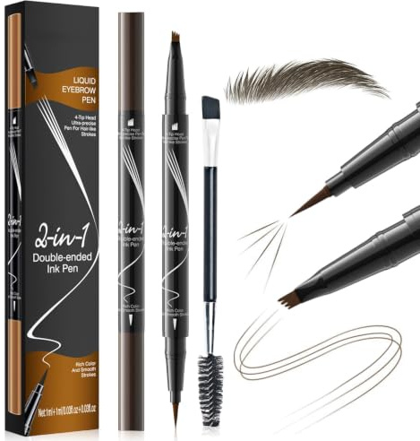 Lápiz de Cejas Microblading 2 en 1 Doble Punta,Microblading con para Ceja Naturales Simuladas,Lápiz de Ceja Doble Punta,Cejas Naturales y Definidas,Larga Duración y Fácil Aplicación,Marrón Oscuro