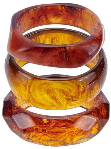 UNICRAFTALE 3 bracciali in resina acrilica, stile medio, retrò, ampio, geometrico, alla moda, avvolgente, per polsi irregolari, trasparenti, quadrati, Innendurchmesser: 6.1-6.7cm, Acrilico, Senza