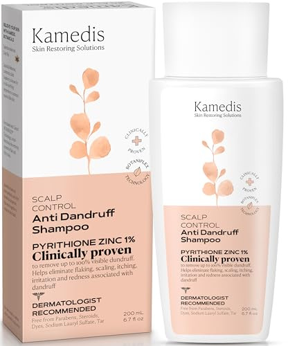 KAMEDIS Anti Dandruff Shampoo, Triple Power Formula: 1% Zinc Pyrithione, Salicylic Acid & Soap Nut Pure Extract. Itch, Flaky & Seborrheic Dermatitis Relief. Unisex. Parabens & Dyes Free. 6.7 Fl Oz