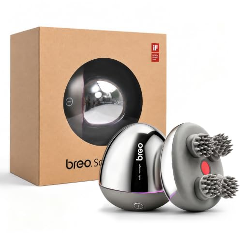 Breo Scalp Mini Pro Electric Scalp Massager with Kneading for Stress Relief | iF Design Award 2019 Product, IPX7 Head Massager with Bamboo Charging Base, Cordless and Compact for Home Relaxation, SPA