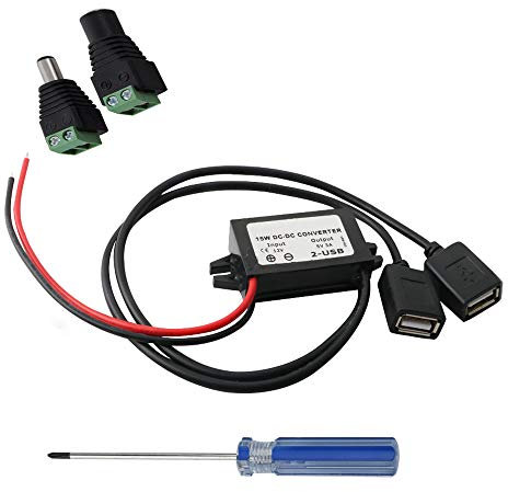 RUNCCI-YUN Car Power Converter DC 12V to 5V/ 3A Voltage Converter with Dual USB Adapter Connectors