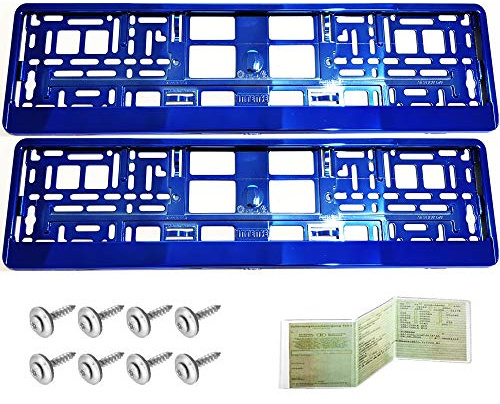 2 x Kennzeichenhalter Chrom BLAU Kennzeichenhalterung Vollverchromt