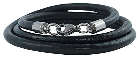 König Design Lederkette Lederhalsband Lederarmband Glatt 6 mm Herren Halskette schwarz 80 cm lang mit Karabiner Verschluss Silber Rund