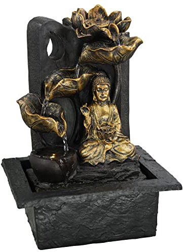 GEEZY Indoor Water Fountain - Buddha Statue Water Feature with LED Lights - Mains Powered & Self-Contained, Table Top, Relaxing & Tranquil - Perfect for Home, Living Room, Office Decor
