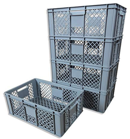 kanister-vertrieb® 5er SET Bäckerkisten 600x400x230mm, Bäckerkiste, Brotkiste, Brotkörbe, Brötchenkiste, Aufbewahrungsbox offen, 60x40x23cm, Stapelbehälter, Eurobehälter, Stapelkisten grau