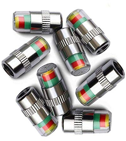 ANCLLO Lot de 4 bouchons de valve avec indicateur de pression des pneus de voiture - 3 couleurs - Alerte oculaire