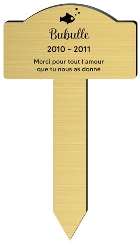 DECOHO - Plaque funeraire Personnalisable pour Poisson - Plaque commémorative avec Piquet - Gravure Laser Durable - 4 Lignes de Texte 100 - Or