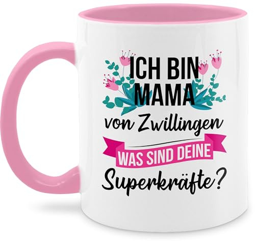 Tasse Tassen 325ml - Ich bin Mama von Zwillingen I Superkräfte - 325 ml - Rosa - muttertag muttertagstasse mum zwillinge kaffeetasse muttertagsgeschenk moms cup mütter zwilling mam teetasse