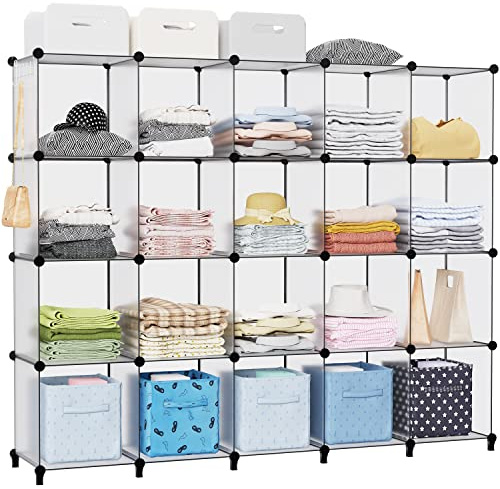 HOMIDEC Regalsystem Kleiderschrank aus Kunststoff, 20 Würfel Regal Schuhregal Modular Schrank Faltschrank Raumteiler, Aufbewahrung Organizer von Kleidung Schuhen Spielzeug Büchern für Schlafzimmer