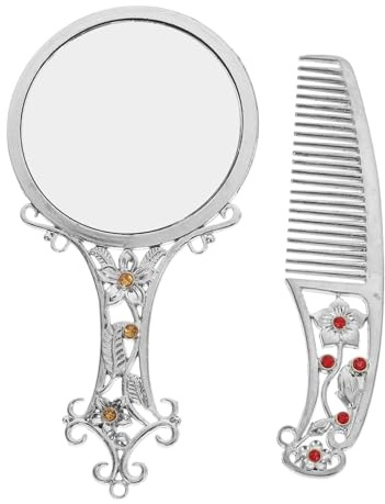 FOMIYES 1 Set Antike Spiegel Kamm Set Vintage Hand Spiegel Eitelkeit Make- Up Tragbare Eitelkeit Kamm für Frauen Und Mädchen Silber