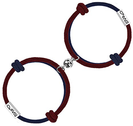 free-space 2 Stück Paar Magnetische gegenseitige Anziehungskraft Armbänder mit LOVE Gravur Geflochtenes Seil Armband Paar Geschenk Schmuck Set für Männer Frauen (Blau Rot)