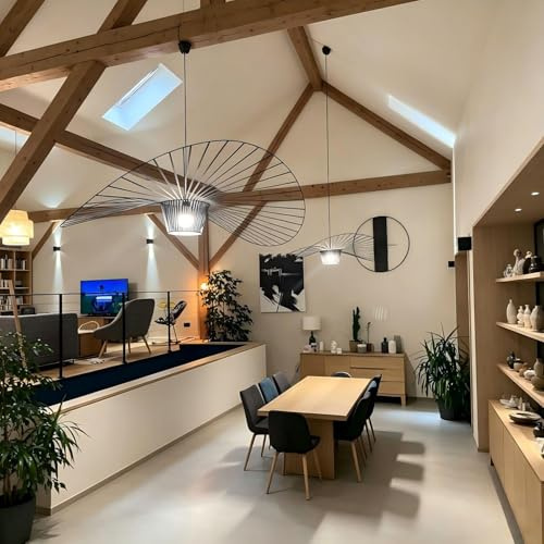 YONIISEA Hängelampe‑XXL Schwarz im Vertigo‑Stil für Wohnzimmer | Dame‑Hut‑Form‑Design, Modern‑Vintage, höhenverstellbar, E27‑Fassung, LED‑kompatibel, Pendelleuchte für hohe Decken Esstisch