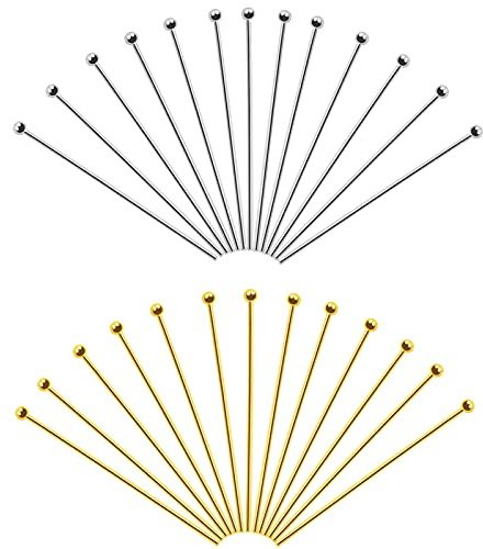 TOAOB 200 Stück Nietstifte 45 mm Kugelkopfstifte Gold Und Silber Kopfstifte Metall Schmuckstifte Headpins Kettelstifte Schmuck Zubehör für Ohrring Halsketten Schmuckherstellung Anhänger