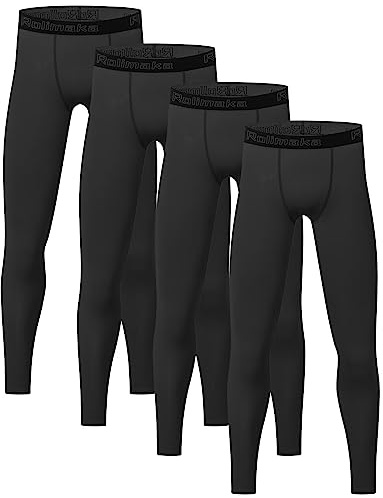 4 Pack Youth Boys' Compression Leggings Tights Athletic Pants Sports Base Layer for Kids Cold Gear 4 Black S