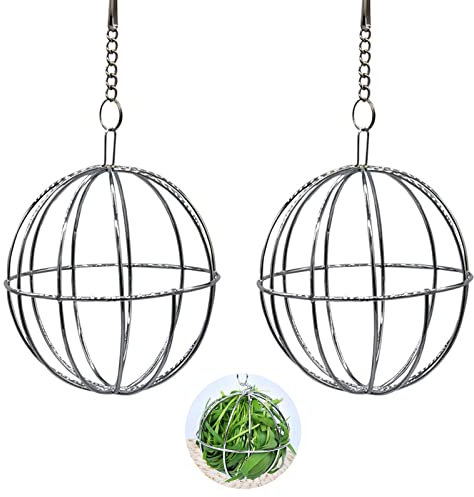 Edelstahl Feeder Spielzeug mit Hängenden Haken Edelstahl Feeder Ball Heuball Kaninchen Spielzeugs,für Kaninchen Metall Heuball Kaninchen Heuball für Meerschweinchen,Hamster,Kaninchen Nager Fuer 2PCS