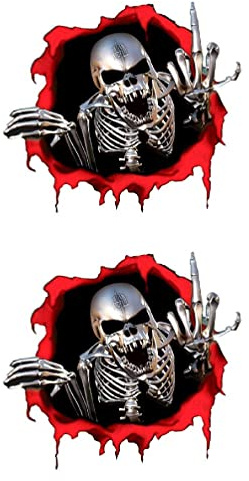 TEBI 2 Stück 15 x 14 cm Totenkopf Mittelfinger Lustige Autoaufkleber Autofenster Dekorative Aufkleber Totenkopf Aufkleber für Auto Dekoration Aufkleber Auto