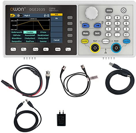 OWON DGE2035 35MHz Dual-Channel Arbitrary Waveform Generator, 125MSa/s Sample Rate, 14-Bit Resolution, 150 Built-in Waveforms, 3.6 TFT LCD Function Generator, Portable with USB PC Remote Control