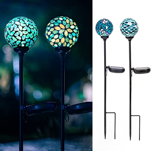 VCUTEKA Decorative Solar Garden Lights, 3.5 Mosaic Globe Stake 2 Pack