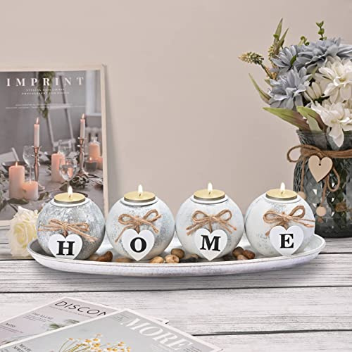 Yorkmills Candle Holder Set with Wooden Tray, Tealight Holders Vintage Candlestick Holder, Table Centerpiece Home Decor Living Room Bedroom Decoration Wedding Birthday Christmas Party Ornaments