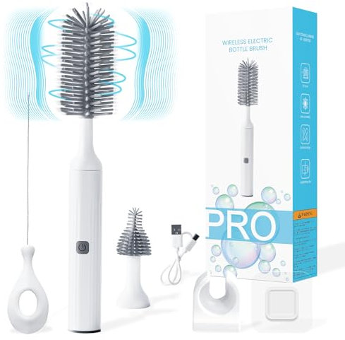 Orzbow Elektrische Babyflaschenbürsten, 3-in-1 wasserdichte Silikon-Babyflaschenbürste, Saugerbürste, Strohhalmreiniger, Zwei-Geschwindigkeits-Reinigungsmodus, 360° Drehbare, 1200 mAh (Grau)