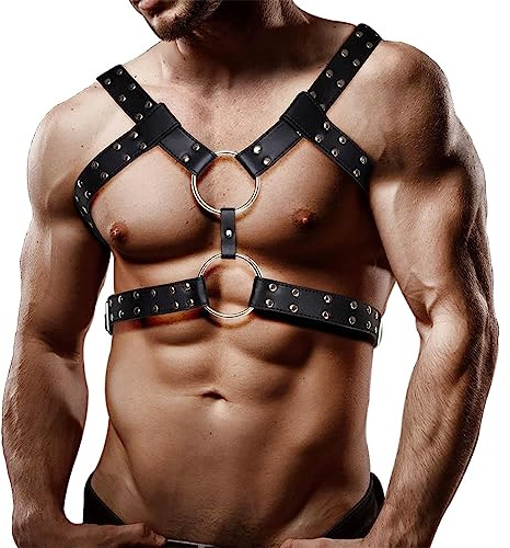NEEMOSI Herren Gay Harness Männer Leder Sexy Unterwäsche für Mann Geschirre Leder Einstellbar Körper Bondage Brustgurt Fetisch Erotik Brust Geschirr Dessous Rave Outfit Herren Punk Gothic Kostüme