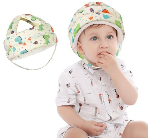 JUNUNDJING Casco Bebe Golpes, Protector Cabeza Bebe, Casco Protector Ajustable, Seguridad Bebe, Protectores Bebe Casa, Hecho de Algodón Agradable Para La Piel, Transpirable, Pequeño Dinosaurio Naranja