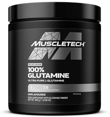 MuscleTech Platinum 100% Glutamine Powder, L-Gluitamine Amino Acid, Food Supplement, Pre & Post Workout Shake, 59 Servings, 300g, Unflavoured