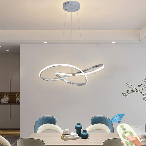 Pendelleuchte Esstisch Modern LED Hängelampe Esstischlampe Esszimmerlampe Dimmbar mit Fernbedienung Ring Deckenleuchte Höhenverstellbar für Schlafzimmer Flur Bar Küche Büro Hängend Lampe (Chrom)