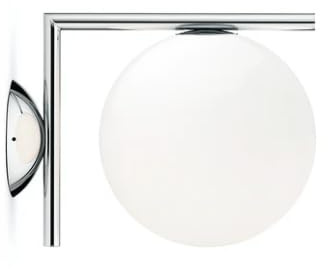 FLOS IC Lights Ceiling/Wall 1 Lampada 20 cm da parete/soffitto a luce diffusa in vetro opalino bianco e ottone cromo