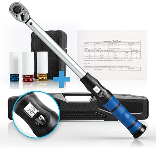 NTG Drehmomentschlüssel 1/2 Zoll 40-210 Nm mit Kalibrierzertifikat mit Alu 17/19/21 mm Schonnüssen, mit Ergogriff inkl. Koffer Felgen, Auto, Werkstatt (Drehmomentschlüssel im Set)