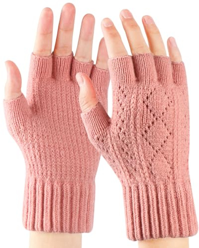 TAGVO Gant Sans Doigt Hommes Femme, Elastique et Respirant Mitaine femme Gants Tricotés Chauds Tactiles Hiver, Gants Coupe-Vent pour Dames Gants de Cyclisme pour Course à Pied en Plein Air, Travail