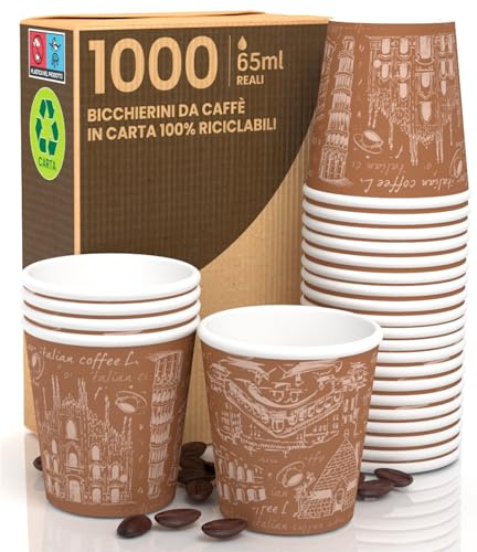 1000 Bicchierini in Carta da caffè 65ml Italy Brown Bicchieri Ecologici Biodegradabili Monouso Piccoli Asporto Bevande Calde