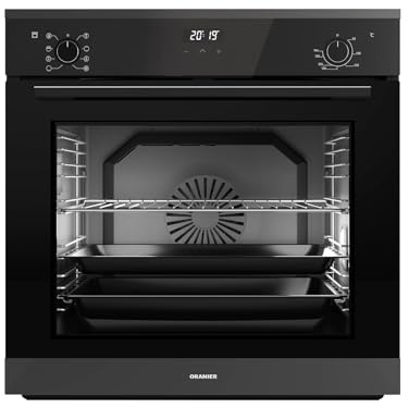 Oranier Einbau Backofen EBS420 autark schwarz 80 Liter Garraum - Soft-Close Tür - Knebel versenkbar - Elektro Einbaubackofen mit 9 Funktionen