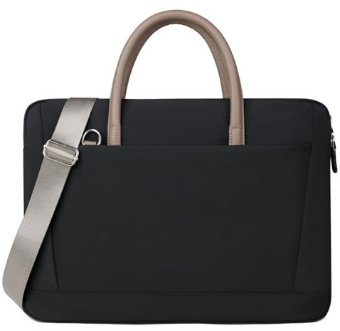 FUNSEED 15 Pollice Laptop Bag per gli Uomini Poliestere Leggero Solido Lavoro Computer Portatile Messenger Cartella Borsa per Viaggi Ufficio, nero, Medium