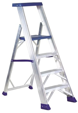 Svelt Scaletta Sgabello a gradini, in Alluminio con Guarda-Corpo, Piattaforma Maggiorata e Piedini Antiscivolo, Portata 150kg (4 Gradini)