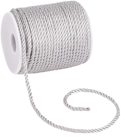 PH PandaHall 29m Silberne gedrehte Schnur Trim 3mm Graduierung Ehre Kordeln Fenster Schleife Krawatten Crafts Rope Dekorative Kordeln für Kleidung Lampenschirm geflochtene Handfasting Cord