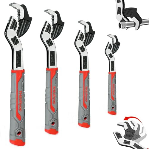 Lot de 4 clés à tuyau auto-ajustables, 15,2 cm, 20,3 cm, 25,4 cm, 30,5 cm, micro étau à 5 clés, outil de clé à pipe autobloquante multifonctionnelle, 3 dents latérales, clé à pipe universelle réglable