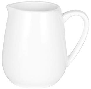 Plato Clásico puro blanco cerámico creamer conjunto de café azúcar y conjunto de crema en forma de campana Pitcher de leche con mango 200ml placa